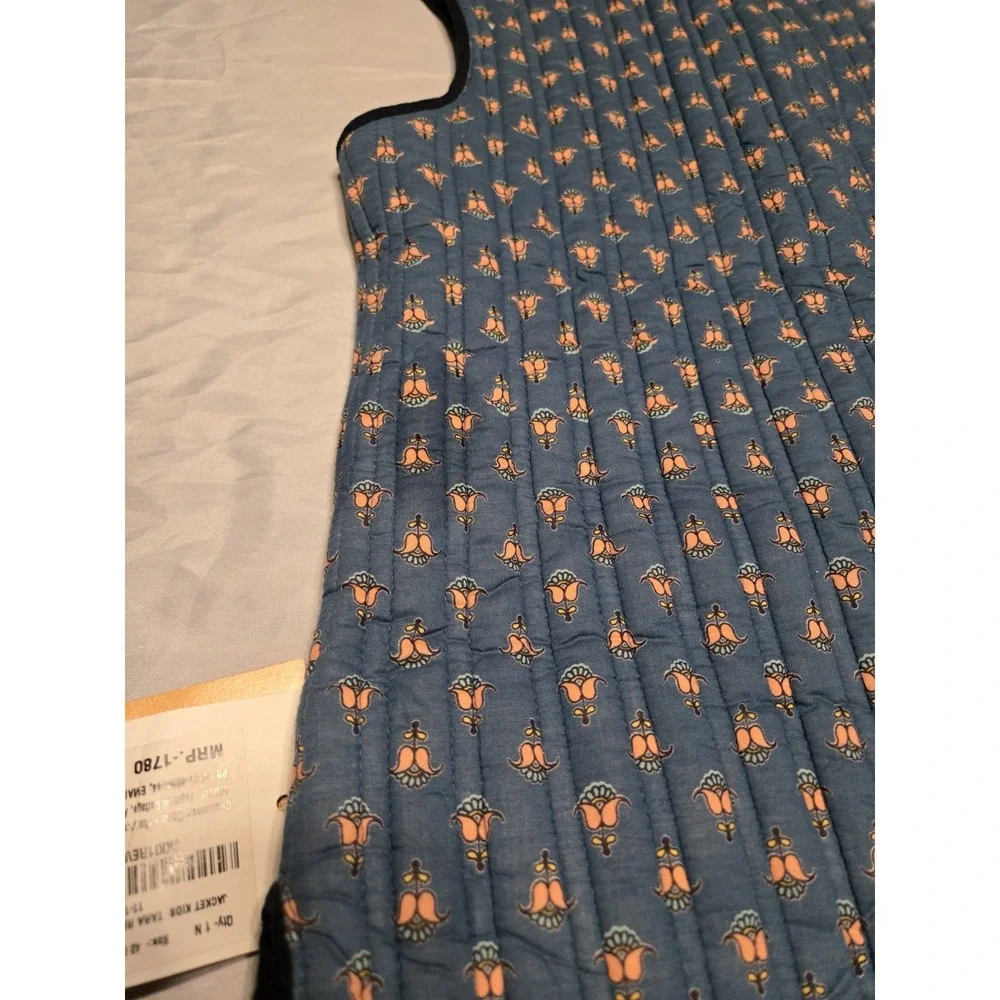 Ratan Jaipur Handmade Reversible Quilted Vest Cotton 11Y Blue Coral India Pocket